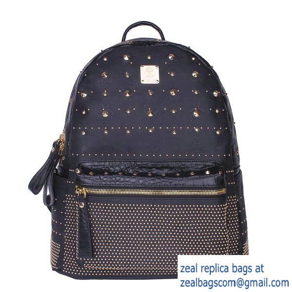 High Quality Replica MCM Armour Medium Backpack Snake Leather MC2095 Black - Click Image to Close